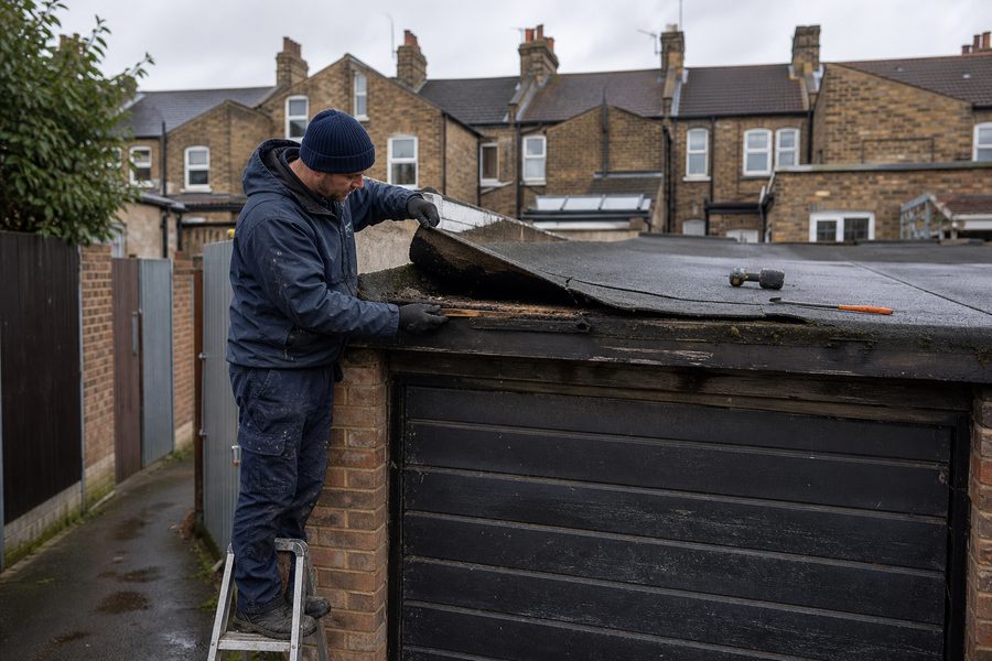 Garage roof repair in East Ham Garage roof inspection at a property in East Ham