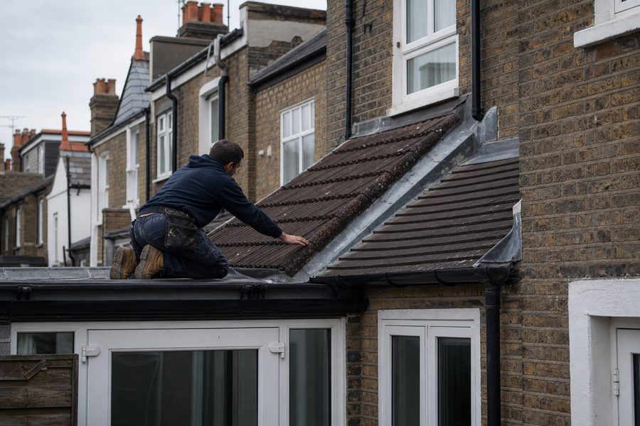 Roof repair in Manor Park Roofer inspecting a house roof in Manor Park